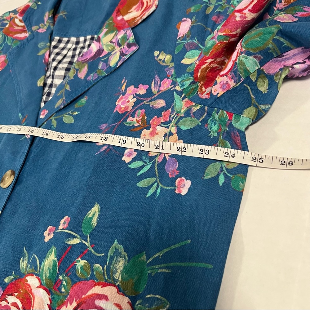 🌻NWOT sundance royal botanical topper linen blend floral trench coat in blue - Picture 7 of 13